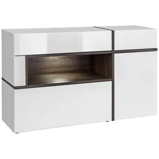 99rooms Highboard Hamar Weiß Hochglanz, Weiß Matt Esche (Highboard, Wohnzimmerschrank), mit viel Stauraum, mit Push-to-Open, inkl. LED-Beleuchtung