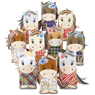 Papierdrachen Adventskalender 2025 zum Befüllen - Pferde - Kraftpapier Set mit 24 braunen Papiertüten & Stanzteilen - inkl. goldenen Zahlenaufklebern
