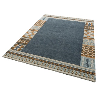 Wollteppich THEKO "Nuno" Teppiche Gr. B/L: 300 cm x 400 cm, 14 mm, 1 St., blau (dunkelblau) Schurwollteppiche