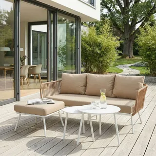 Gartenlounge MYKONOS Lounge Set Balkonmöbel Gartenmöbel weiß/beige
