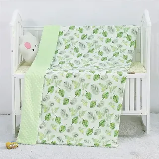 Hixingo Kuscheldecke Baumwolle Babydecke Mädchen Junge Wohndecke Süße Tiere Bedruckt Weiche Warm Doppelseitig Kinderdecke für Kinderwagen Babyschale (Grüne Blätter,80x100cm)