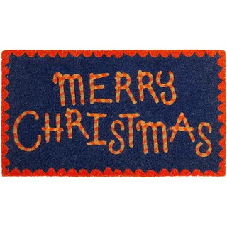 FISURA - Fußmatte außen Tabellen Fußmatte aus Kokosnuss mit Rutschfester PVC-Rückseite. Fußabtreter für den Eingang. Handbemalt. Abmessungen:70 x 40. Quadrate (Weihnachten, blau)