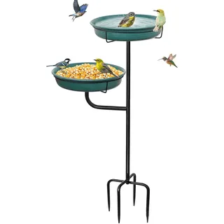 Vogeltränke Stehend Doppelschicht Vogelbad Garten Futter Schale für Vögel Insekten Tränke Metall Wasserschale Groß 101cm Hoch Insektentränke Winterfest Frostsicher Vogeltränke Garten Deko Geschenk (E)