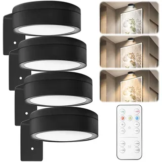 GBKDQQ 4PACK Bild Licht, Bilderleuchte akku mit Fernbedienung, Bilderlampe, Malerei Licht Wiederaufladbare mit 3 Farbtemperaturen, Dimmbar LED Kunstanzeige Akzent, Vitrinenbeleuchtung LED