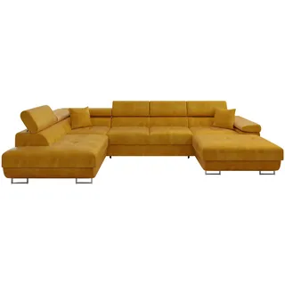 Mirjan24 Ecksofa Torezio Bis mit Bettkasten, Einstellbare Kopfstützen, Sofa mit Schlaffunktion, Eckcouch für Wohnzimmer, Polsterecke, U-Form Couch mit Bettfunktion (Wave 05, Seite: Links)