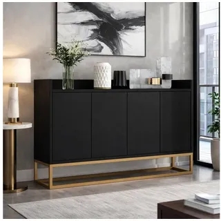LuxusKollektion Sideboard Sideboard schmal grifflos verstellbare Regale 120x30x80cm Schwarz schwarz