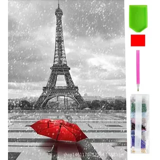 LA CUTE Malen nach Zahlen 5d Diamond Painting Paris Eifelturm Regen Malen nach Zahlen 20x30cm (Komplettset für 5D Diamond Painting inklusive Leinwand, Diamanten und Werkzeugen, Diamond Painting Set mit Zubehör für DIY-Kreativität und Entspannung), 20x30cm 5D Diamond Painting mit präziser Klebeschicht & Zubehör