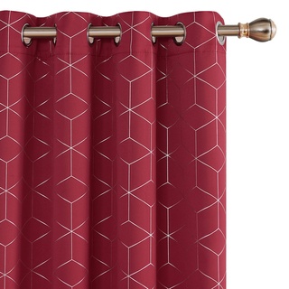 Deconovo Vorhang Blickdicht mit Ösen, Thermo Gardinen für Wohnzimmer, Vorhänge Verdunkelung für Schlafzimmer, 114x132 cm(HöhexBreite), Rot, 2er Set