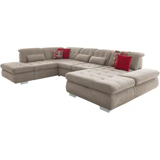 Wohnlandschaft DIE PLANBAR "MP-IN17004 U-Form, Breite 382 cm, mit Kaltschaum-Polsterung", grau (mandel), B:382cm H:84cm T:260cm, 100% Polyester, Sofas, Wohnlandschaft, inkl. Sitztiefenverstellung, weitere Funktion wählbar