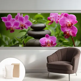 Fototapete Tapete Vliestapete Mit Kleber - Wandtattoo - Leicht Anzubringen - Wandverkleidung Orchideen Und Steine 250x104 Cm