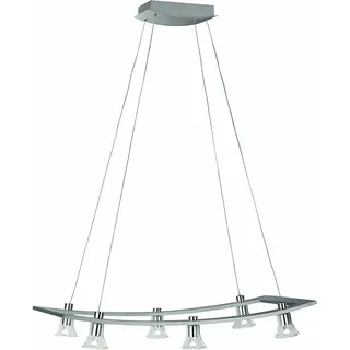 Hängelampe 6 flammig LED Esstischleuchte Pendellampe Wohnzimmerleuchte, Edelstahl gebürstet, Glas, 6x 5W 6x200lm warmweiß, LxH 71 x 160 cm, Massive 40596/48/10