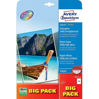 Avery Zweckform Fotopapier 2572-50 DIN A4 hochglänzend 200 g/qm 50 Blatt