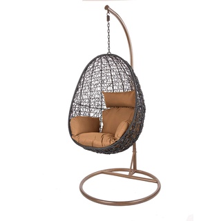 Kideo Swing Chair, Lounge-Möbel, Loungesessel Polyrattan, Hängestuhl, Hängesessel mit Gestell & Kissen (schwarz/braun)