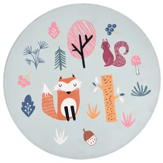 Primaflor - Ideen in Textil Moderner Kinderteppich ZAUBERWALD - Fuchs, Rund 100 cm Durchmesser, Weicher Spielteppich, Rutschhemmende Ultra Softe Spiel- und Krabbelmatte für Baby- und Kinderzimmer