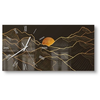 DEQORI Wanduhr 'Goldenes Linien Gebirge' (Glas Glasuhr modern Wand Uhr Design Küchenuhr) goldfarben|schwarz 60 cm x 30 cm