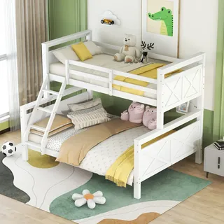 =(wx000403aaa-1)etagenbett Mit Leiter Und Sicherheitsgeländer, Umbaubar In 2 Getrennte Betten, Holzbett Für Kinder, Jugendliche Und Erwachsene, 90(140)x200cm, Weiß(eta 7.13)