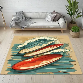 Sshjfeu Skateboard Surfen Teppich Schlafzimmer 160 X 230 cm Kurzflor, Meereswelle Meer Teppich Antirutsch Waschbar, Seaside Marine Teppiche Weich Wohnzimmer, Kinderzimmer, Esszimmer