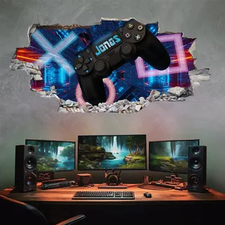 tjapalo® p52 Gamer Wandtattoo Kinderzimmer Name Bild gamer Wandbild gaming Wandtattoo Gamer mit Name personalisiert Gaming Deko, Größe: B110xH52cm
