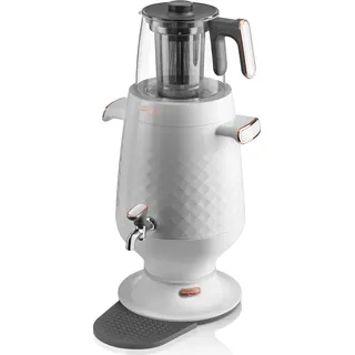 Arzum Ehlikeyf Semaver, Elektrischer Türkischer Teekocher, 2200W, 3,5L Wasserkocher, 1,2L Glas Teekanne, Edelstahl, Weiß - Schwarz