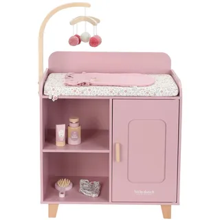 Little Dutch Puppen-Wickeltisch Wickelkommode mit Mobile und viel Zubehör für Babypuppe Puppe - rosa