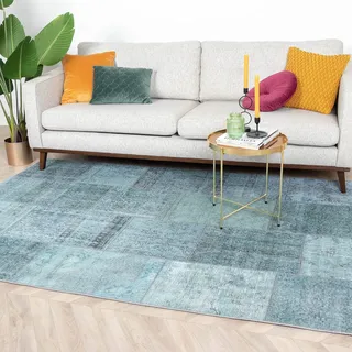 FRAAI | Home & Living Teppich Patchwork - Estate Blau Grün - 160x230 cm - Polyester - Flachgewebe - Patchwork - Modern, Orientalisch - Wohnzimmer, Esszimmer, Schlafzimmer