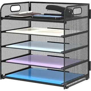 Generisch Organizer Schreibtisch aus Metall mit 5 Ebenen für Unterlagen | Büro-Organizer Schwarz für Schreibtischorganisation | Desk Organizer Office