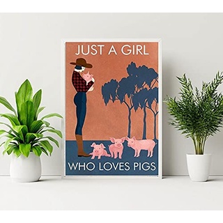 Vintage Girl Who Loves Pig Poster Wandkunst Poster Metallschild Jahrestag Geburtstag Weihnachten Einweihungsfeier Metall & Schild 20,3 x 30,5 cm