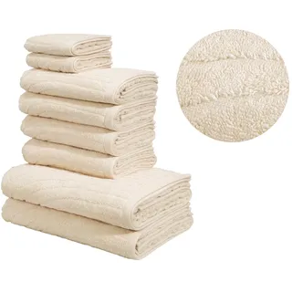 OTTO home Handtuch Set Ognon, Duschtücher, Handtücher, Gästetücher, Zen, Scandi, Boho, Frottier (Set, 8-St), Muster, Hoch-Tief-Struktur, einfarbig, Handtuch-Set, 100% Baumwolle beige