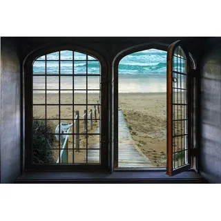 queence Wandsticker Meer, Wandsticker, Wandbild, selbstklebend, 3D, Fenster bunt