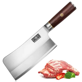 HOSHANHO Hackmesser 7", Hochleistungs Chinesisches Knochenbeil für Knochen | Pulverstahl Fleischermesser, Chinesisches Hackmesser mit ergonomischem Holzgriff, Hackmesser für Küche und Restaurant