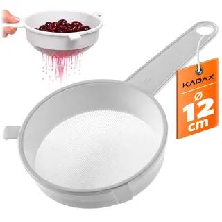 KADAX Küchensieb 12 cm, Feinsieb aus Kunststoff, Feinmaschiges Sieb aus Plastik, Kunststoffsieb für die Küche, Fein Plastiksieb mit lange Griff (Weiß)
