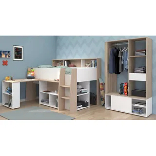 Parisot Jugendzimmer-Set Lukas, (Kinderzimmer Set mit Hochbett und Kleiderschrank, 2-tlg., Liegefläche 90x200 cm), kein Lattenrost erforderlich weiß