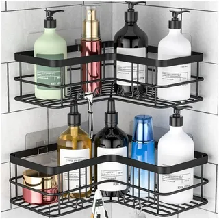 luxuskollektion Duschablage Ohne Bohren 2er Set Edelstahl Schwarz Ecke Bad Küche