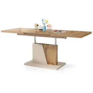 Mazzoni Couchtisch Grand Noir Eiche Artisan Beige höhenverstellbar ausziehbar 120 bis 180, Funktionstisch, Wohnzimmertisch, Tisch, Esstisch, Sofatisch beige