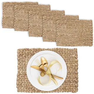 Relaxdays Tischset, 6er Set, geflochtenes Design, Wasserhyazinthe, Platzset, HxBxT: 1,5 x 42 cm, eckig, Deko, Natur