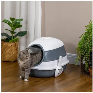 PawHut Katzentoilette mit Deckel 52 x 41 x 38 cm Grau/Weiß