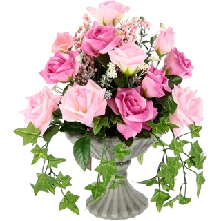 Kunstblume I.GE.A. "Rosen" Kunstpflanzen Gr. B/H/L: 30 cm x 35 cm x 20 cm, rosa Kunstpflanzen Im Pokal aus Keramik Grabschmuck Künstliche Blumen Rose