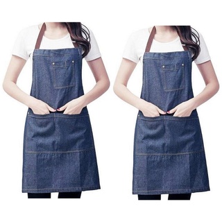 JZK 2 x Jeans Einstellbar Wasserdicht Schürze Kochschürze Mit großen Taschen Für Männer Frauen für Küche Garten BBQ Chef Kellner