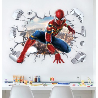 2-cartoon Gebrochene Wand Spider Man Aufkleber, Entfernbare Selbstklebende Dekorative Wandaufkleber Für Schlafzimmer Und Wohnzimmer, 57,88cm