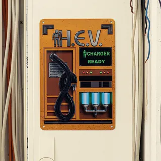 getDigital Blechschild HEV Charger - Metallschild, Dekoschild, Wandschild, Poster aus Metall für Geeks & Gamer - 20 x 30,3 cm, Weißblech