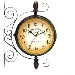 Oniissy Vintage doppelseitige Wanduhr Schmiedeeisen Bahnhof Grand Station Stil, große Outdoor-Gartenuhr Bahnhofsuhr Vintage Wanduhr Outdoor Garten