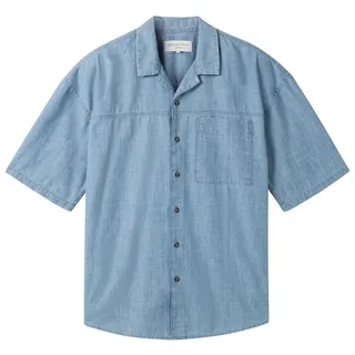 TOM TAILOR DENIM Herren Oversized Chambray Kurzarmhemd, blau, Uni, Gr. XL