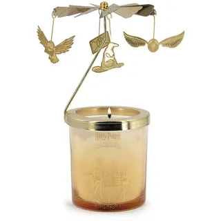 Harry Potter Duftkerze Carousel im eleganten Glas mit Metall-Aufsatz (230g) | Floral & Frisch | bis zu 50h Brenndauer | Gold, Offizieller Fanartikel