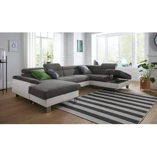 COTTA Wohnlandschaft Komaris U-Form, B: 320 cm, mit Kopfteilverstellung, optional Schlaffunktion, Bettkasten & Licht weiß