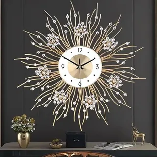 EMITDOOG Große Wanduhren, stille Sonnenblumen-Form, schicke dekorative Wanduhr, modern, nicht tickend, rundes Zifferblatt, Eisen, große Wanduhr für Wohnzimmer, Dekoration, Eingang, Büro, Café