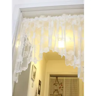 A.Monamour Gardine Scheibengardinen Kurzstores Weißer Transparenter Voile Swag Vorhang Gardine Schmetterling Blumen Stickerei Spitze Kurzgardinen Küchengardine Küche Cafe Kurz Vorhang Bistrogardine