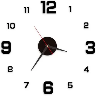 Wandtattoo Uhr 40 cm, 3D, schwarz, für Wohnzimmer