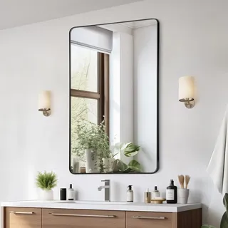 Vevor Wandspiegel Schminkspiegel Badezimmerspiegel 1397 x 762 x 25 mm rechteckiger Spiegel, schwarzer Rahmen aus Aluminiumlegierung, mit Z-förmiger Halterung für Badezimmer Schlafzimmer Wohnzimmer