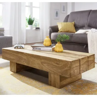 FineBuy Couchtisch Massivholz 120cm breit Wohnzimmertisch Landhaus Beistelltisch