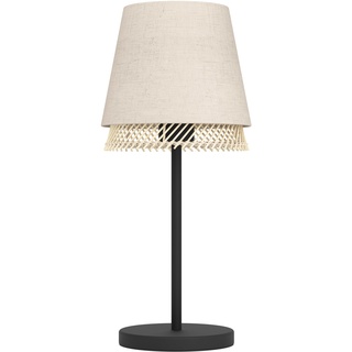 EGLO Tischlampe Tabley, natürliche Nachttischlampe, Tischleuchte aus Metall in Schwarz, Bambus und Leinen, Tisch-Lampe für Wohnzimmer und Schlafzimmer, E27 Fassung